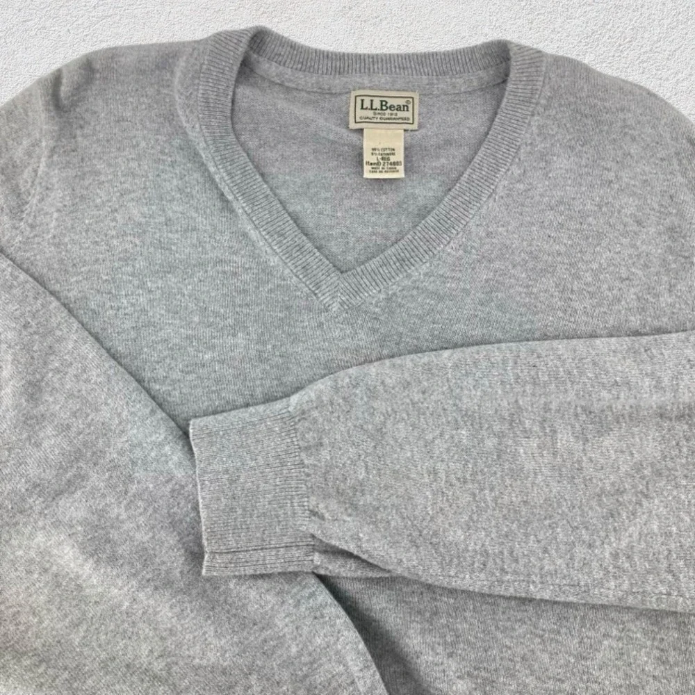 L.L. Bean Wicked Soft Cotton Cashmere V Neck Sweater Men L Grey Minimalist 27463